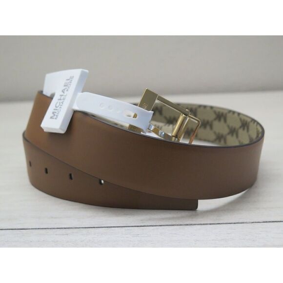Michael Kors 556180C Women Sz M Reversible LEATHER Luggage Brown Logo MK Belt - Picture 7 of 10